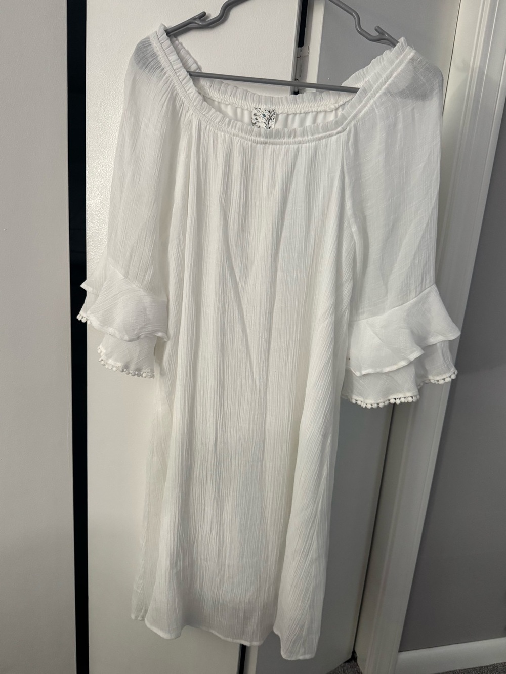 NAIF White Bohemian‎ style  Off-Shoulder Sheer Dress/ Cover Up Size M